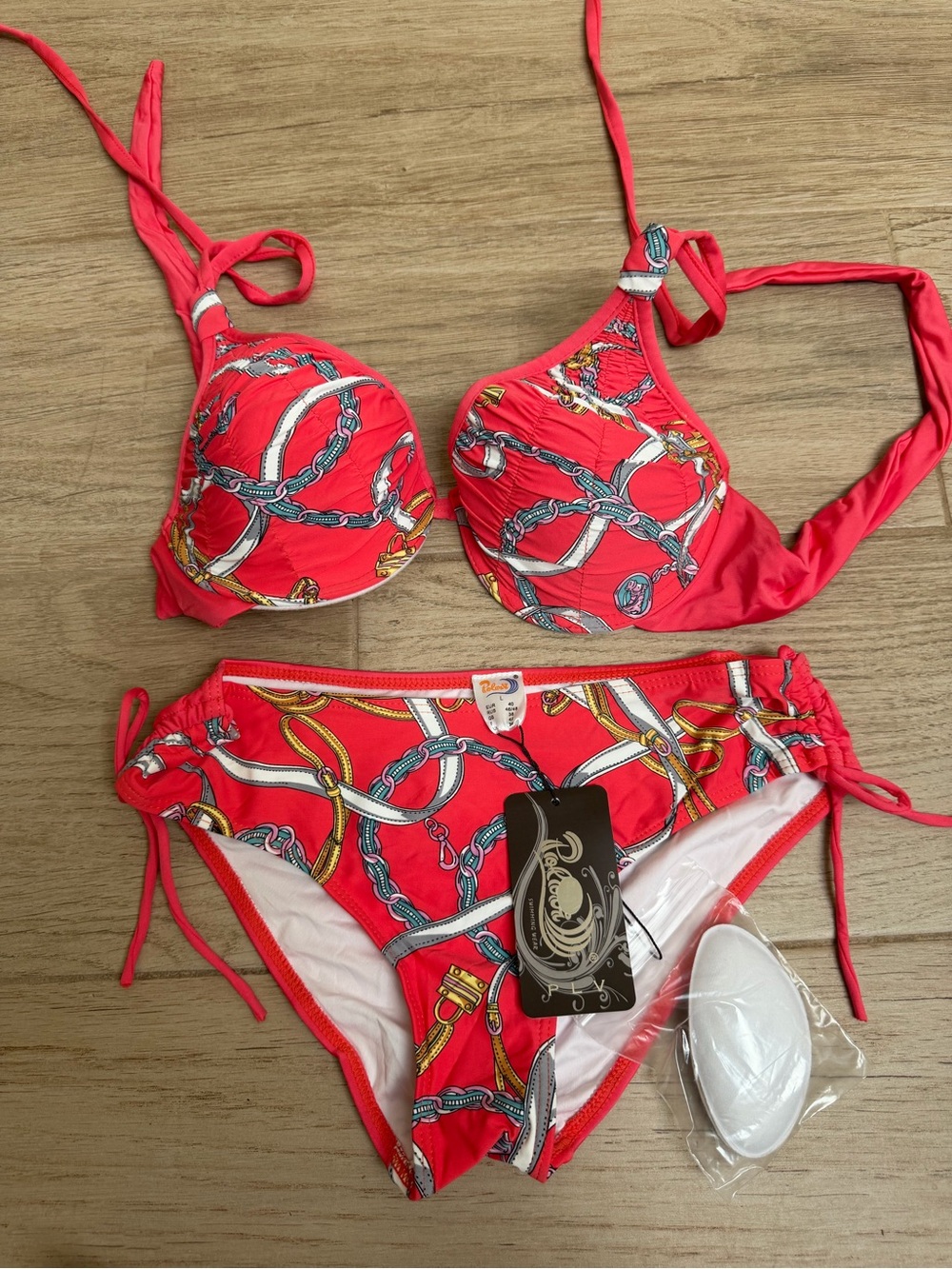 NWT Designer Inspired Red Chain Print Bikini Set